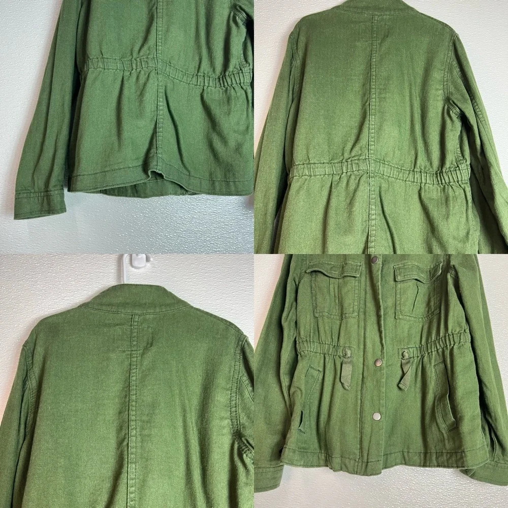 Old Navy Linen Blend Jacket Olive Green‎ with Pockets Girls Size M (8)